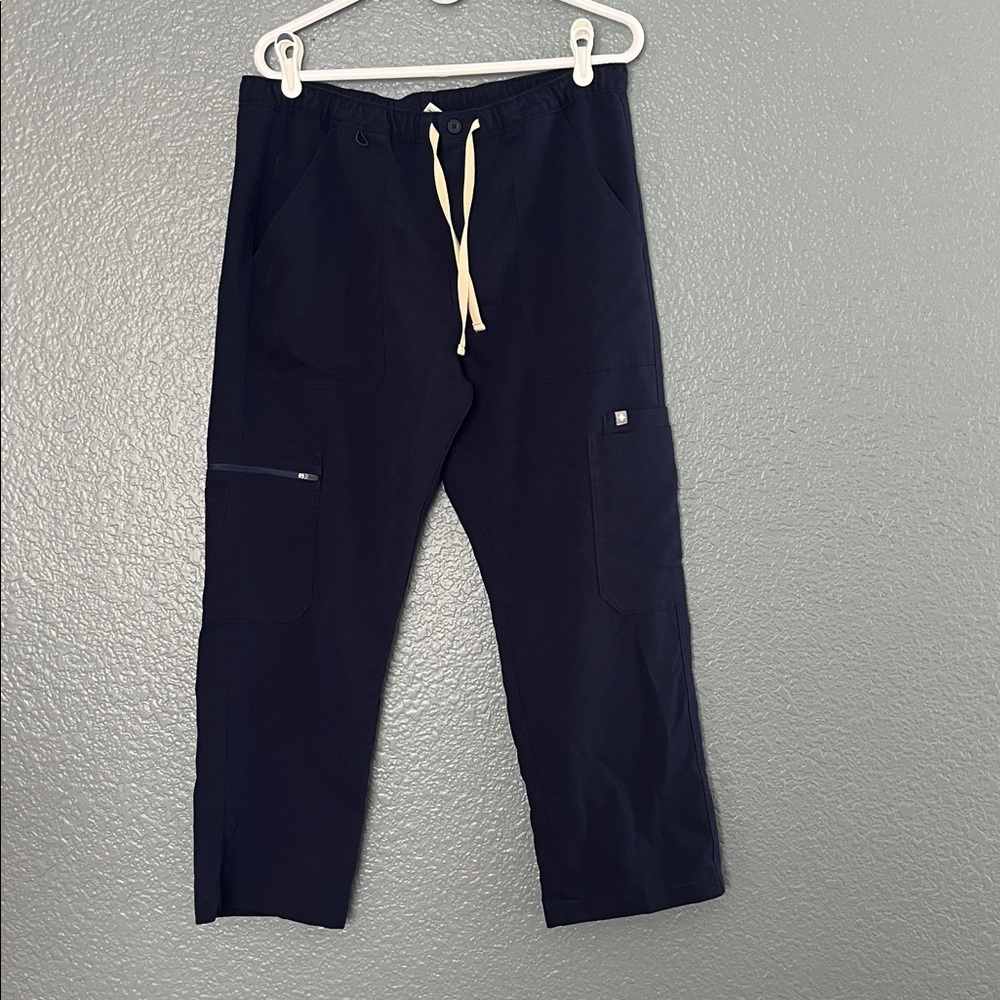 Figs The Technical Collection Navy Cargo Pants with Cream Drawstring 25”